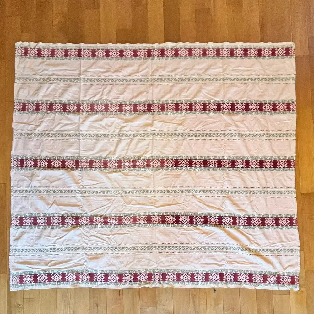 Vintage Fieldcrest Tapestry Blanket Rose Floral Woven Cotton Queen 87x77 USA
